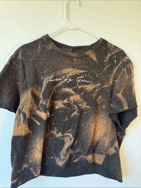 Saved By Grace Brown Tie Dye Cropped Tshirt Women's Mediumn